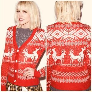 Tipsy Elves Naughty Reindeer Double Date Orange Ugly Christmas Sweater Size XS